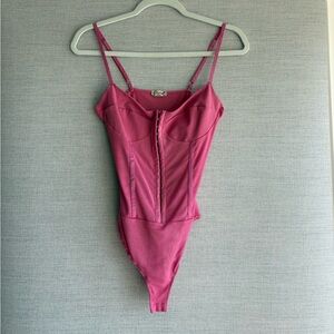 Pink Free People Hook-and-Eye Bustier Bodysuit